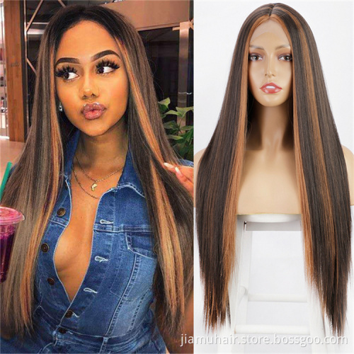 Synthetic Cosplay Wig Long Straight Middle Part Hair Blonde Pink Black Heat Resistant Fiber Long Hair Wigs